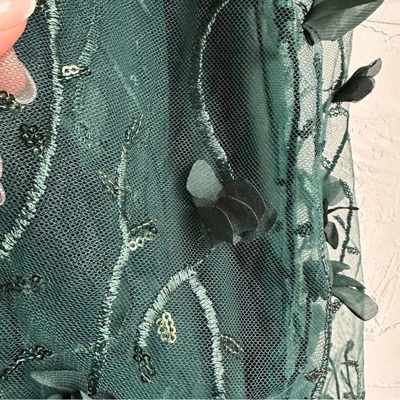 Dark Fairycore Forest Green Sheer Floral Applique Tulle Midi Skirt Ethereal Sz M - Picture 4 of 7